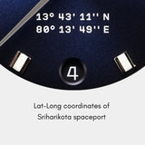 Horizon watch dial with the coordinates of Sriharikota Spaceport at 6H position.