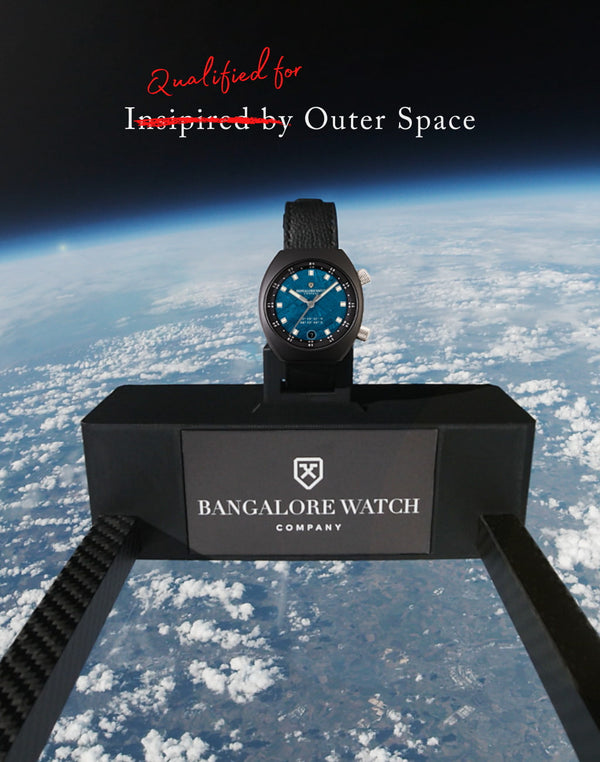 India’s first space-qualified wristwatch, the Apogee Karman Line, hovering in space.