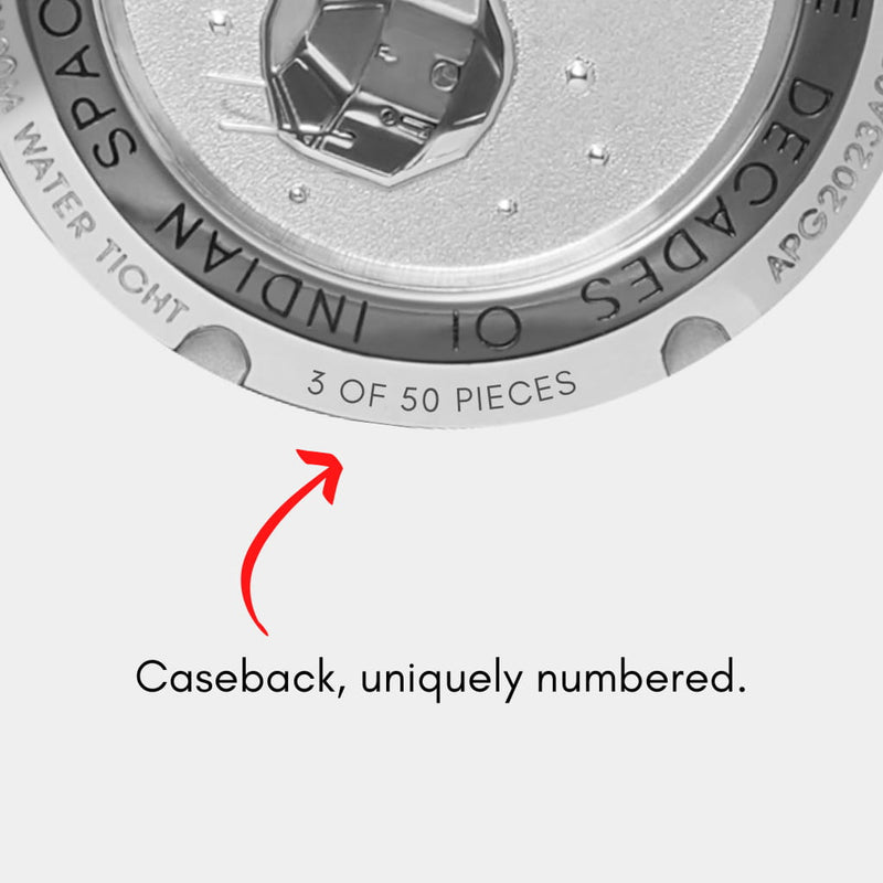 Close-up view of the exclusive unique numbering on the Karman Line watch caseback.